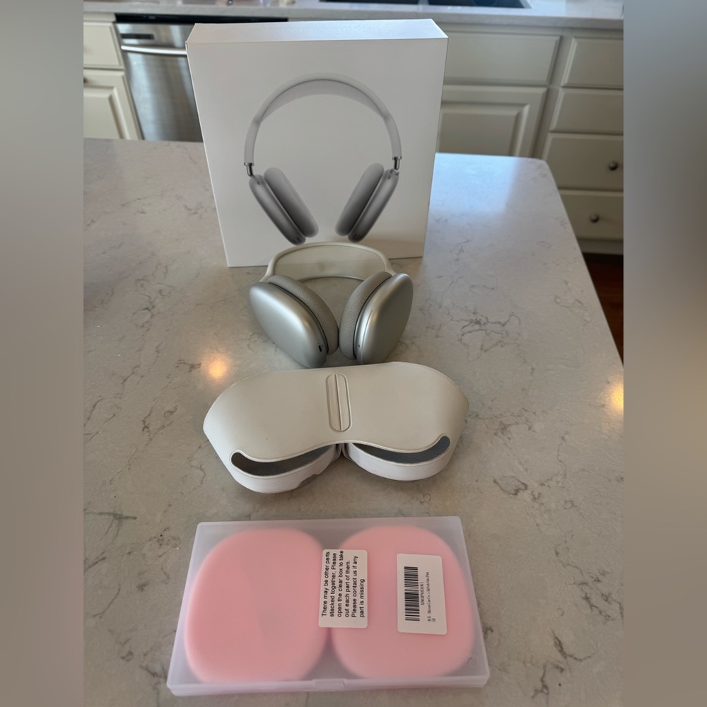 Silver AirPods Max with Smart Case and Pink Silicone Protective Cover